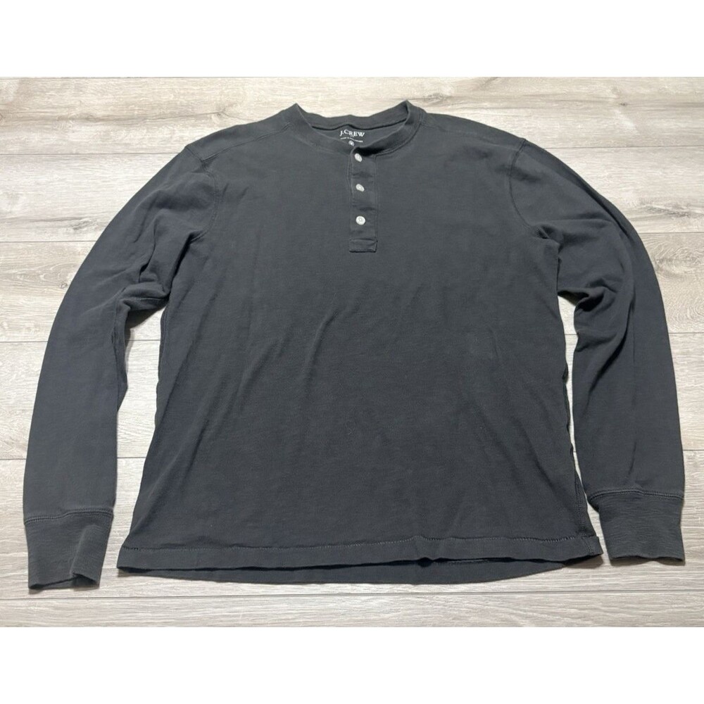 J. Crew Men's Long Sleeve 3-Button Cotton Knit Henley Charcoal Gray Medium